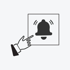 Creative bell icon signs with hand .Visually perfect notification bell vector design, ringing bell icon.