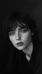 Fototapeta premium Black and White Portrait: Intense and Thoughtful Gaze