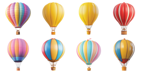 Pack Air Balloon set against transparent background for Travel or Adventure Themes