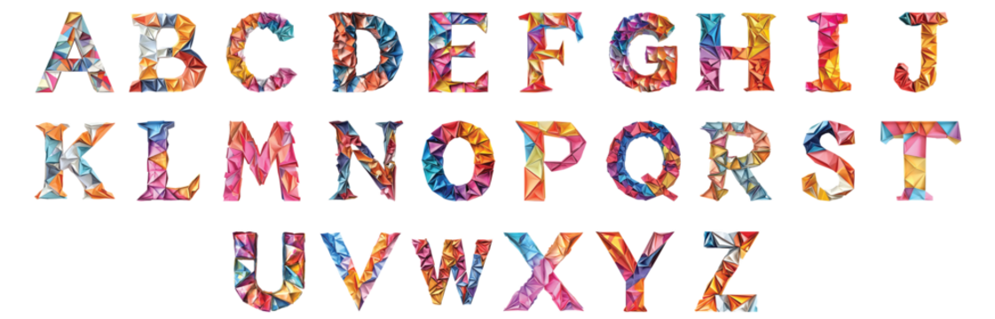 Pack A to Z in Origami Style set Against a Transparent Background for Creative Designs, Minimalist Branding, or Unique Typography Applications