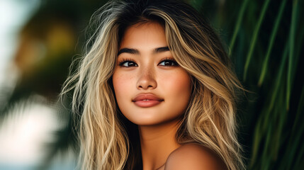 Fototapeta premium Portrait of a Woman in Bali During a Sunset Glow