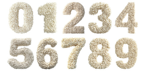 Pack 0 to 9 Numbers in Rice Style set Against a Transparent Background for Natural Designs, Organic Branding, or Textured Typography Applications