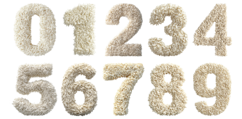 Pack 0 to 9 Numbers in Rice Style set Against a Transparent Background for Natural Designs, Organic Branding, or Textured Typography Applications