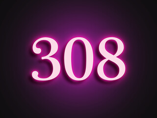 Pink glowing Neon light text effect of number 308.