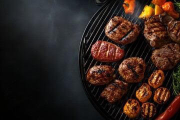 A plate of grilled meat and vegetables on a grill