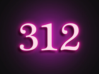 Pink glowing Neon light text effect of number 312.