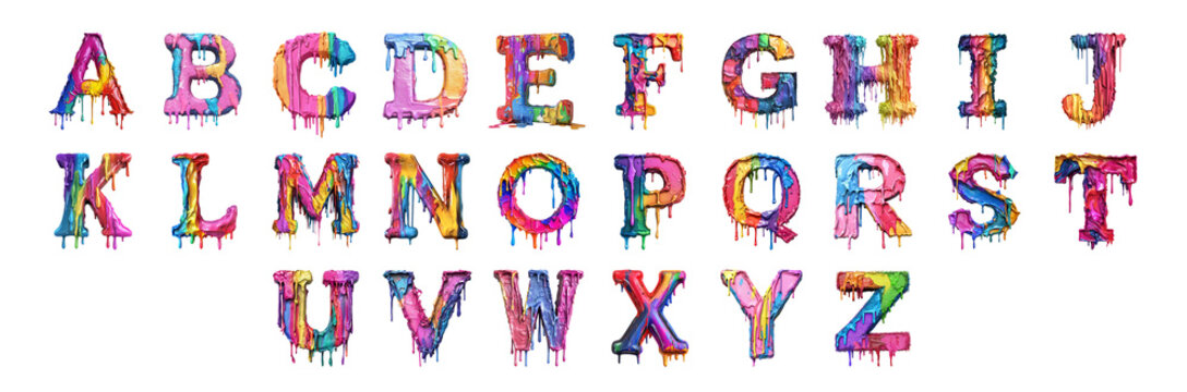 Pack A to Z in Dripping Paint Felt Style set Against a Transparent Background for Artistic Designs, Creative Branding, or Distinctive Typography Applications