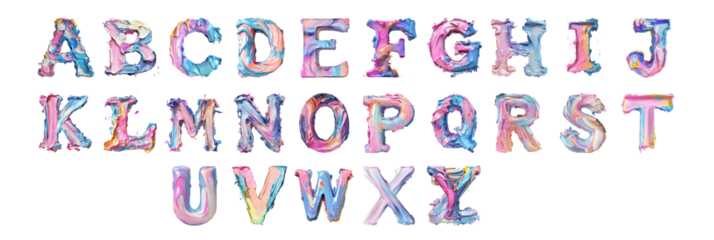 Pack A to Z in Pastel Paint Style set Against a Transparent Background for Soft Aesthetic Designs, Artistic Branding, or Creative Typography Applications