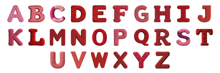 Pack A to Z in Valentine Felt Style set Against a Transparent Background for Romantic Design Projects, Seasonal Branding, or Themed Typography Applications