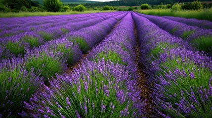 Obraz premium A field of lavender flowers with purple and green leaves