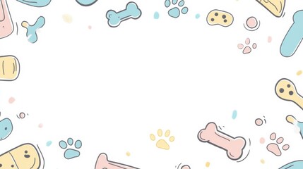 Playful doodle banner features dog toys, bones, and paw prints, providing ample space for creative text or announcements related to pets. Generative AI