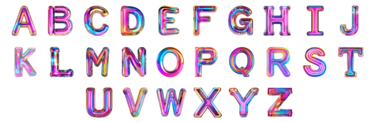 Pack Alphabets A to Z in Bright Neon Style set Against Transparent Background for Futuristic Designs, Creative Branding, or Eye-Catching Typography Applications