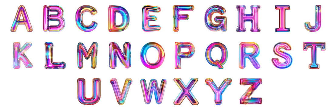 Pack Alphabets A to Z in Bright Neon Style set Against Transparent Background for Futuristic Designs, Creative Branding, or Eye-Catching Typography Applications