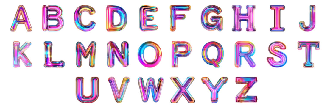 Pack Alphabets A to Z in Bright Neon Style set Against Transparent Background for Futuristic Designs, Creative Branding, or Eye-Catching Typography Applications - Powered by Adobe