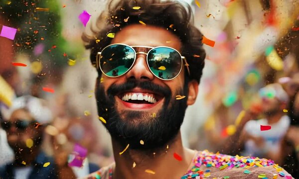 Joyful Man Amidst Confetti Celebration