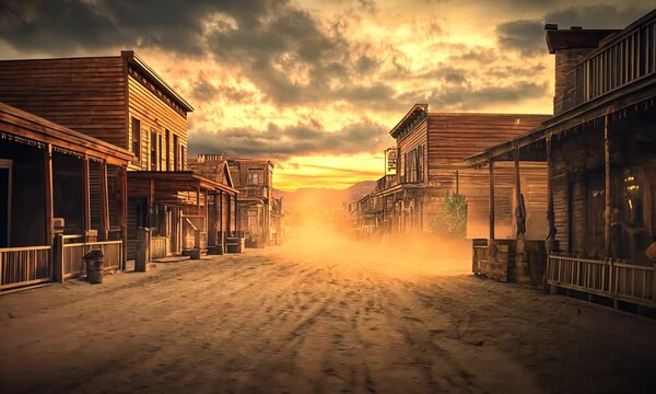 Sunset over a Deserted Western Town