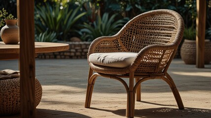 Rattan Chair in Sun-Drenched Garden