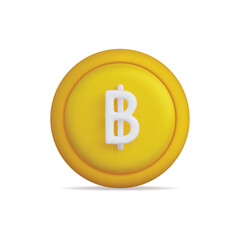3d vector icon of a yellow bitcoin coin, emphasizing its digital currency features