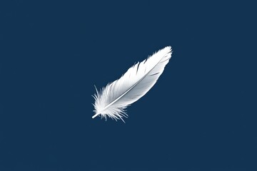 Fototapeta premium White feather floating against deep blue background
