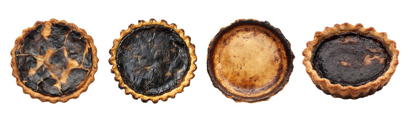 Pack Burnt pie crust set against transparent background for discussions on baking mishaps, food safety, or recipe adjustments