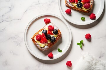 Fruit berry tarts with fresh berries on top, selective focus