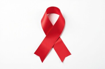 AIDS. Red ribbon HIV symbol.  Ribbon is symbol of support for cause, and its bright colors make it easy to spot and recognize