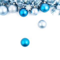 Blue and silver Christmas decorations balls, isolated on a white background, showcasing the festive and elegant spirit of the holiday season.