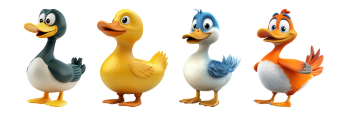 Pack Duck set against transparent background for playful designs, animal-related content, or children's materials