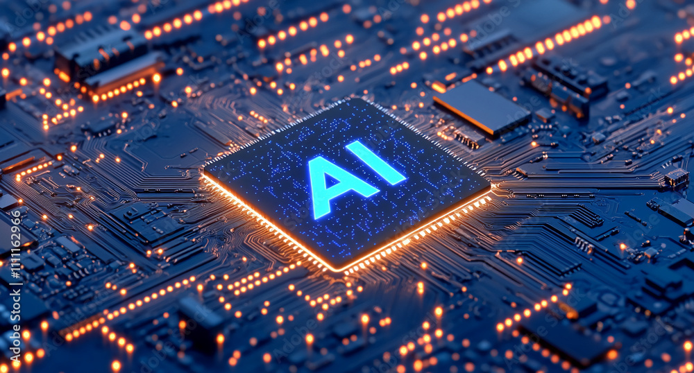 Aufkleber Exploring artificial intelligence on a modern circuit board with intricate pathways and glowing components