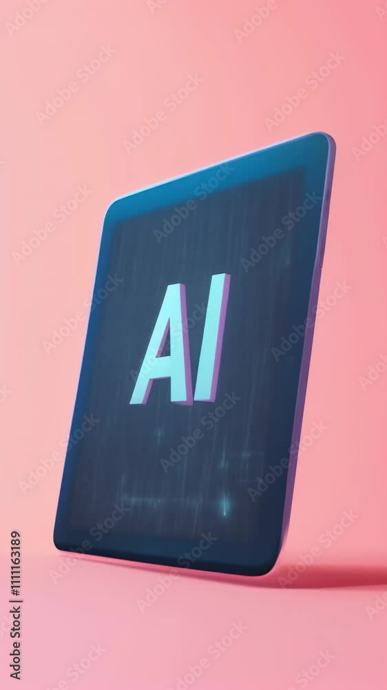 Aufkleber Modern tablet displaying glowing ai logo, representing machine learning and technological advancements in artificial intelligence on a vibrant pink backdrop