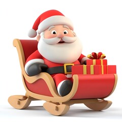 3D Santa Claus on Sleigh with Gift Boxes