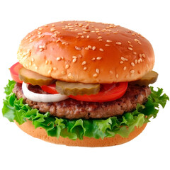 Classic hamburger, isolated on transparent background. PNG element.