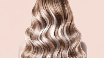 Fototapeta premium A woman's long, wavy blonde hair is shown with a pink background