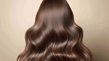 Fototapeta premium A woman's long brown hair is styled in a wavy, curly fashion