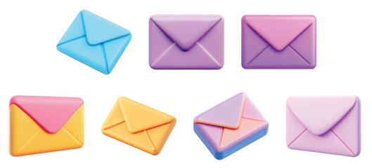 Pack Email envelope set against transparent background for digital communication themes and messaging applications