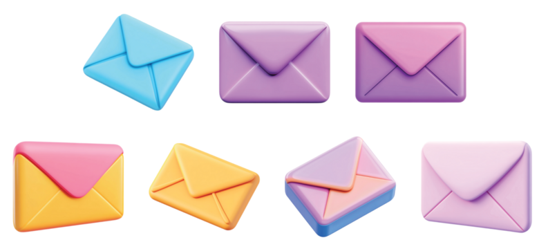 Pack Email envelope set against transparent background for digital communication themes and messaging applications