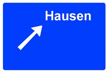 Illustration eines Autobahn-Ausfahrtschildes mit der Beschriftung "Hausen"	
