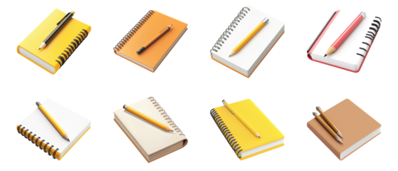 Pack Notebook and pen set against transparent background for stationery-related graphics or office supplies illustrations