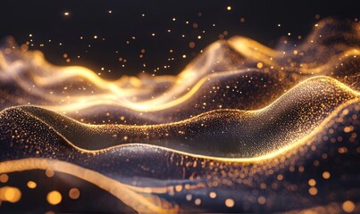 Abstract glowing waves in golden hues over a dark background, creating a mesmerizing flow of light and shadow.
