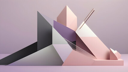 Dynamic Geometric Shapes in Pale Lavender, Charcoal Gray, Blush Pink. A Bold and Artistic Tech-Inspired Design for Modern Branding