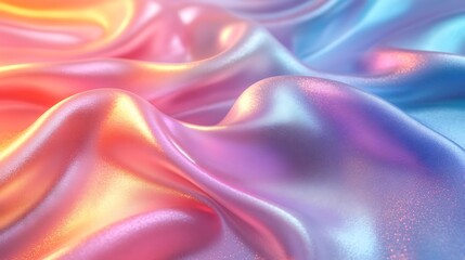 Obraz premium A dreamy holographic background featuring iridescent metallic swirls and glowing color gradients