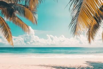 Naklejka premium Gorgeous Jamaican beach with palm trees and turquoise waters