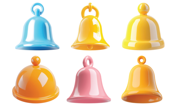 Pack Notification bell icon set against transparent background for alert or message-related designs