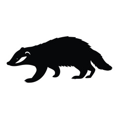 A black and white drawing of a badger. The badger is walking on a white background