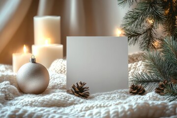 Fototapeta premium Christmas card with knitted background