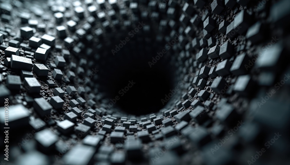 Poster abstract futuristic tech background. complex 3d shapes form tunnel structure. perspective, texture c
