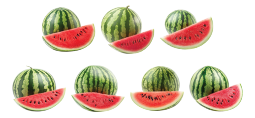 Pack Whole watermelon with a slice cut out set against transparent background for summer-themed designs or fresh produce visuals