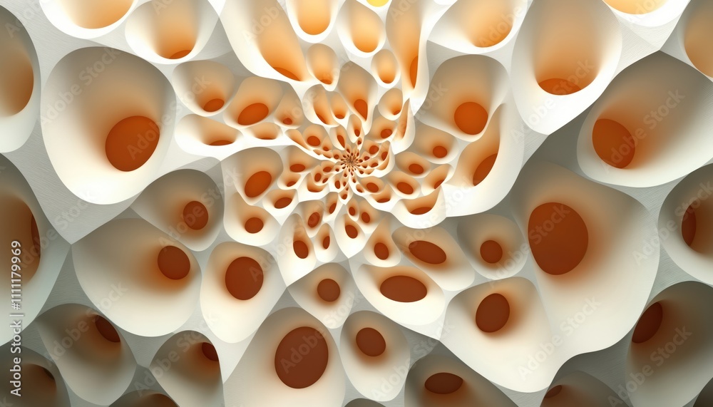 Fototapete abstract organic structure with dynamic forms. cellular pattern with curves, holes. white, orange to