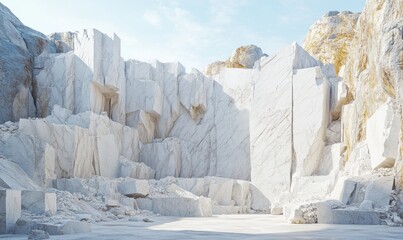 Large White Marble Rocks in a Deserted Quarry Displaying Smooth Edges Horizontal View of Marble Quarry