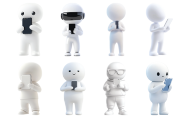 Pack White Character Using a Phone set against transparent background for Communication